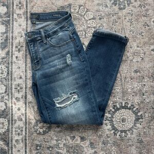 Judy Blue Medium Blue Distressed Boyfriend Jeans